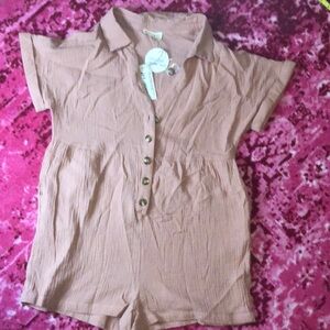 Neutral Crinkle Gauze Button-Up Romper